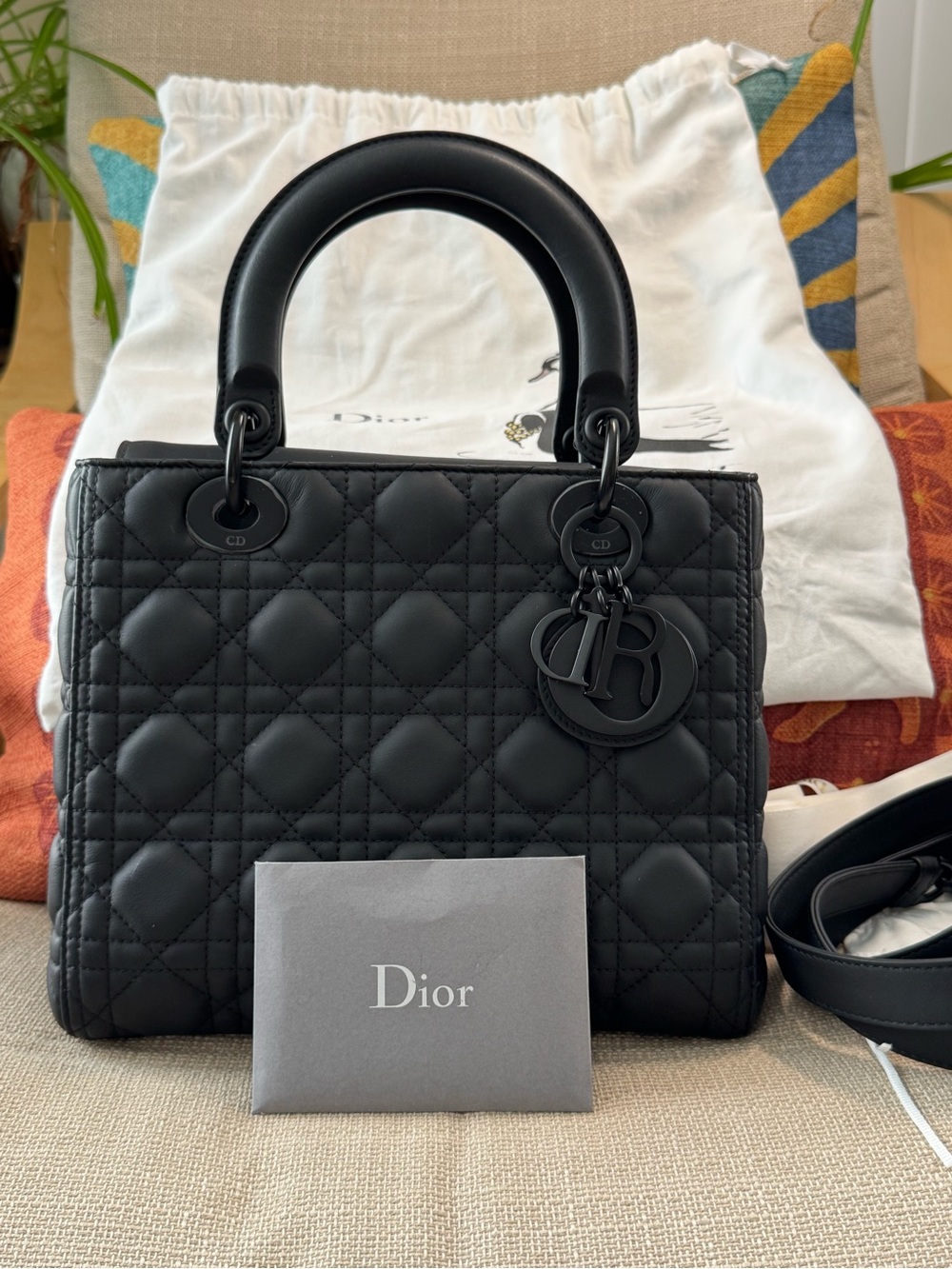 Dior Lady Dior Ultra Matte Black - Quilted Leather Bag - Medium